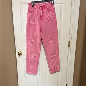Pink Star-Patterned Jeans